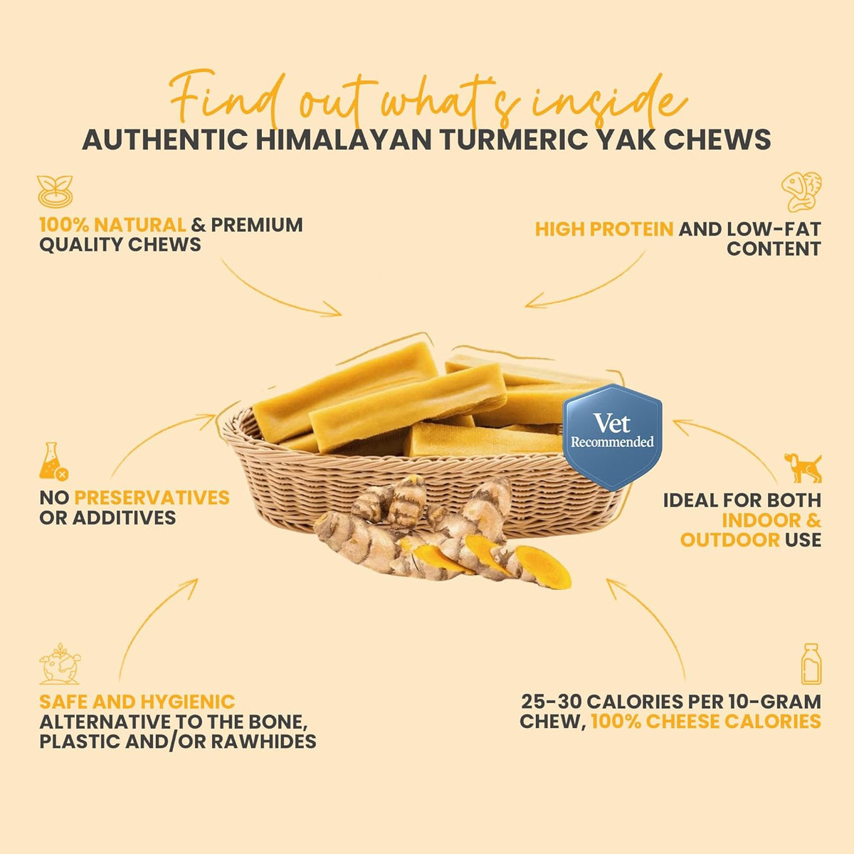 Turmeric Flavored Himalayan Yak Cheese Dog Chews