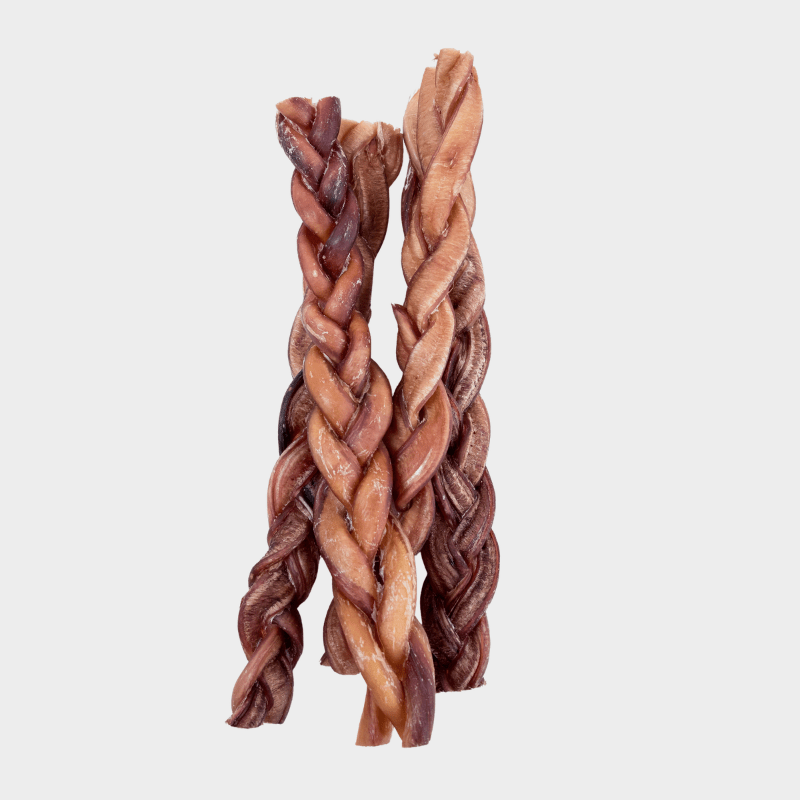 Stack of 12" braided beef bully sticks for dogs made from 100% natural beef - Natural Dog Chew by Kathmandus