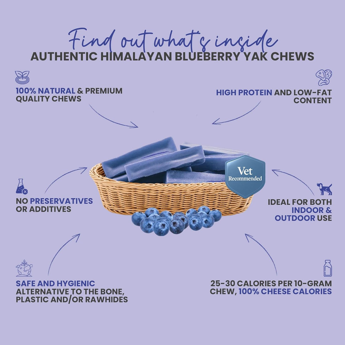Blueberry Flavored Himalayan Yak Cheese Dog Chews - Natural Dog Chew by Kathmandus