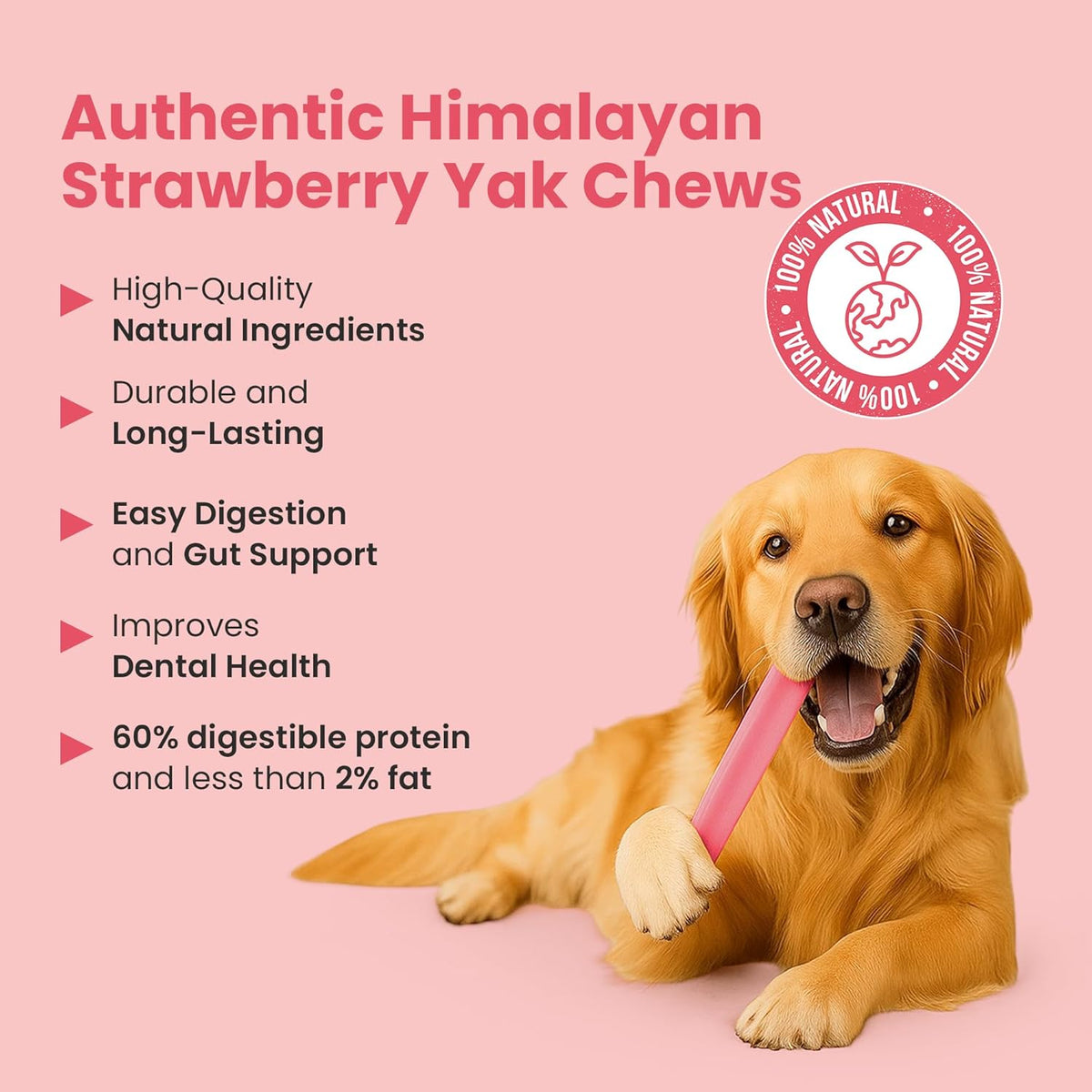 Strawberry Flavored Himalayan Yak Cheese Dog Chews - Natural Dog Chew by Kathmandus